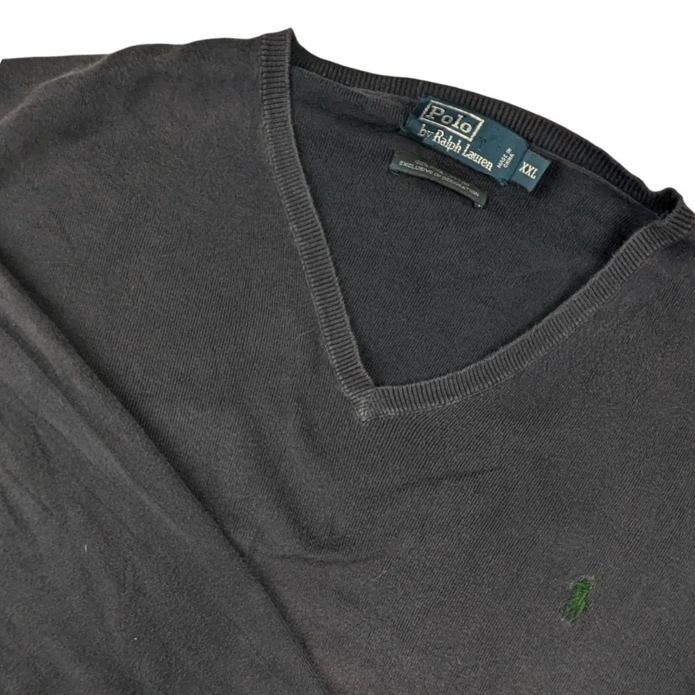 Polo‎ Ralph Lauren Mens XXL Navy Blue Pima Cotton V-Neck Sweater Green Pony Logo
